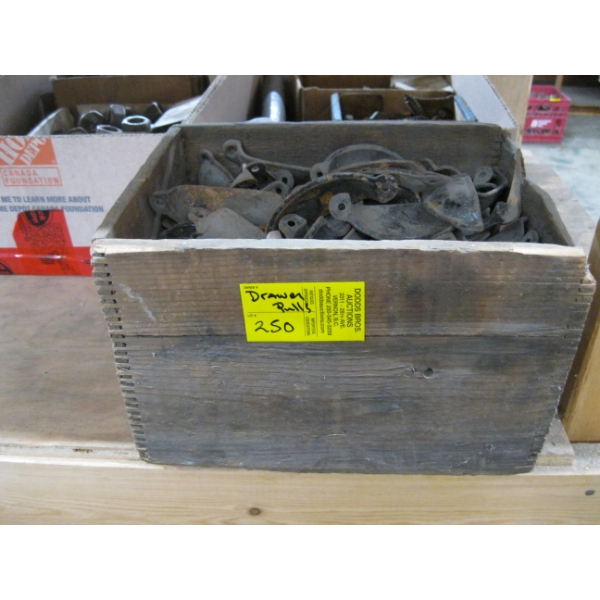 ANTIQUE BOX W/ASST. ANTIQUE DRAWER PULLS