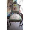 Image 1 : NEEDLEPOINT CUSHIONED ANTIQUE WOOD FRAMED CHAIR