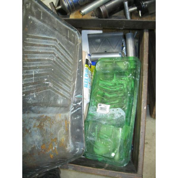WOODEN CRATE W/ASST. PAINTING SUPPLIES