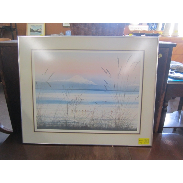 FRAMED PRINT OF MOUNTAINS & LAKE