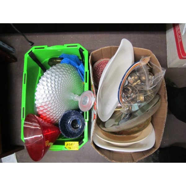 2 BOXES OF MISC. SERVING PLATES & BOWLS, ETC.
