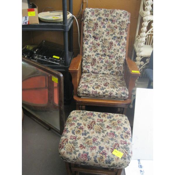 ROCKER GLIDER CHAIR & STOOL W/PADDED CUSHION
