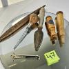Image 6 : LG. LOT OF VINTAGE HAND TOOLS - CHISELS, HAND SAW, ETC. & A CAST IRON PAN