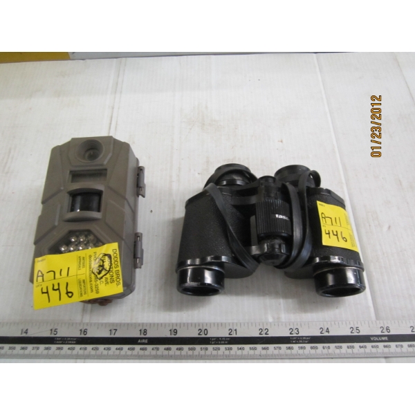 TRAIL CAM & PAIR OF TASCO BINOCULARS