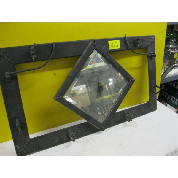 VINTAGE WALL MOUNT COAT RACK W/MIRROR