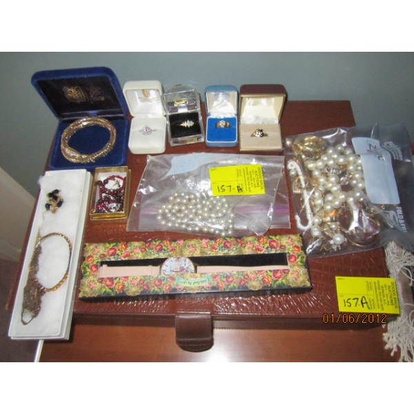 ASST. JEWELLERY - RINGS NECKLACES, BRACELET, WATCH, JEWELLERY BOX, ETC.
