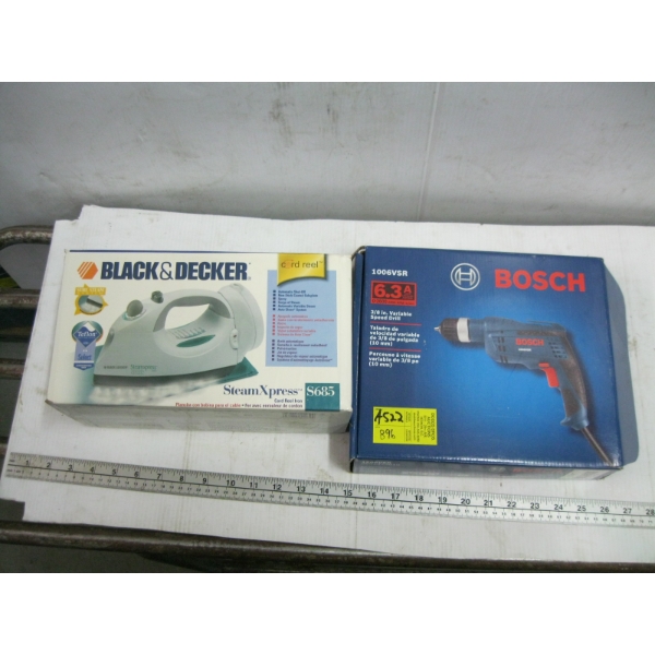 NEW BOSCH DRILL & USED BLACK & DECKER IRON