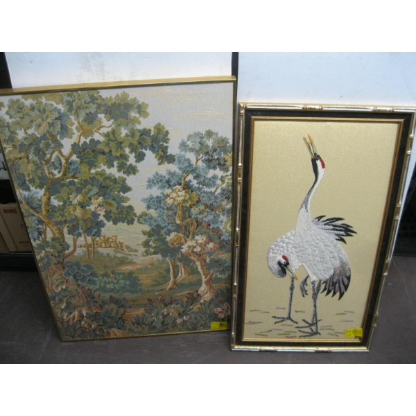 2 DECORATIVE PICTURES - 1 OF BIRDS & 1 TAPESTRY