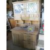 Image 2 : WOODEN HOOSIER CABINET W/LEADED GLASS DOORS