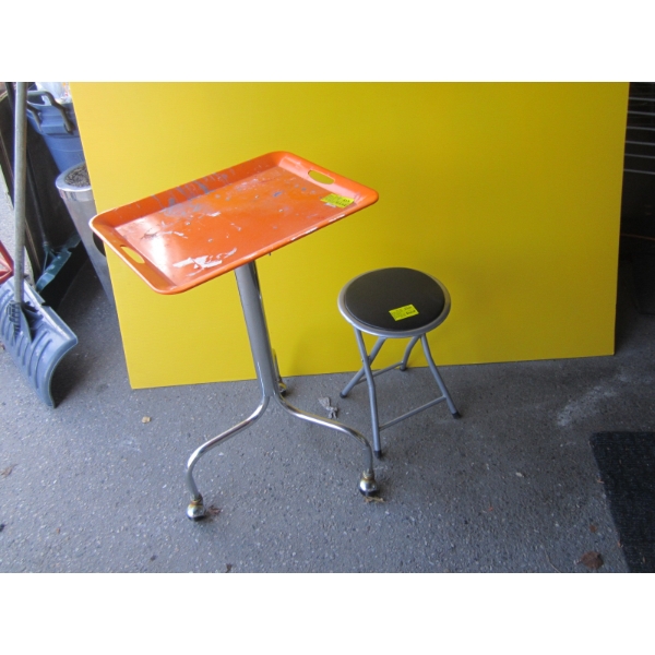 ROLLING TRAY TABLE & SM. FOLDING STOOL