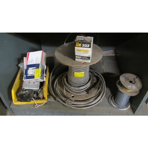 LOT OF ASST'D WIRING PLUGS, BREAKERS, ETC.