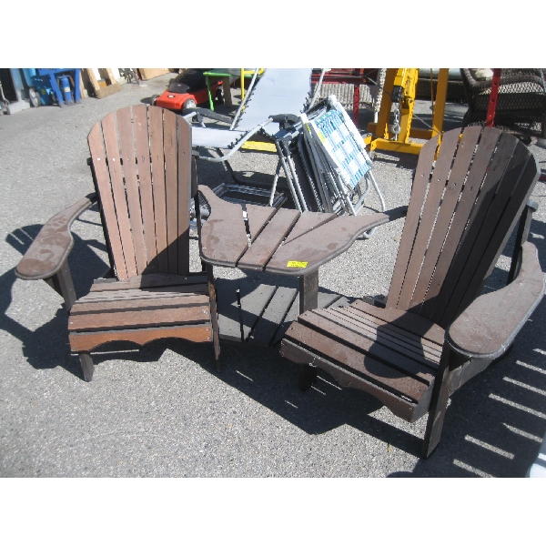 WOOD ADIRONDACK DOUBLE CHAIR W/CENTER TABLE