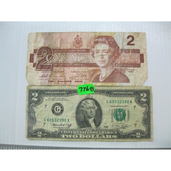 AMERICAN $2 BILL & CANADIAN $2 BILL