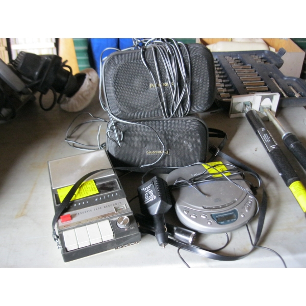 MISC. CASSETTE TAPE RECORDER, SPEAKERS, ETC.