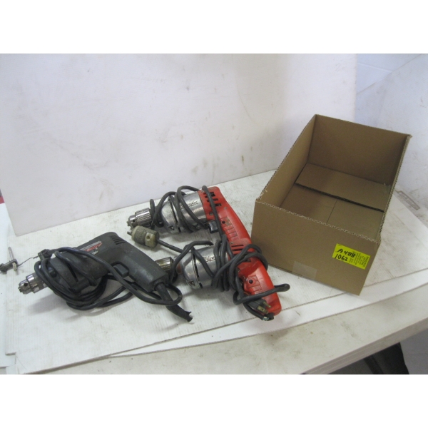 2 MILWAUKEE CORDED DRILLS & BLACK & DECKER DRILL