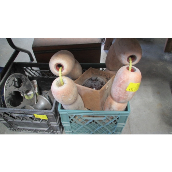 2 BASKETS OF MISC. BOAT FLOATS, GLASS NET FLOAT, ETC.