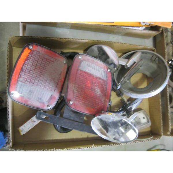 BOX W/ASST'D TRAILER LIGHTS, MIRRORS, ETC.