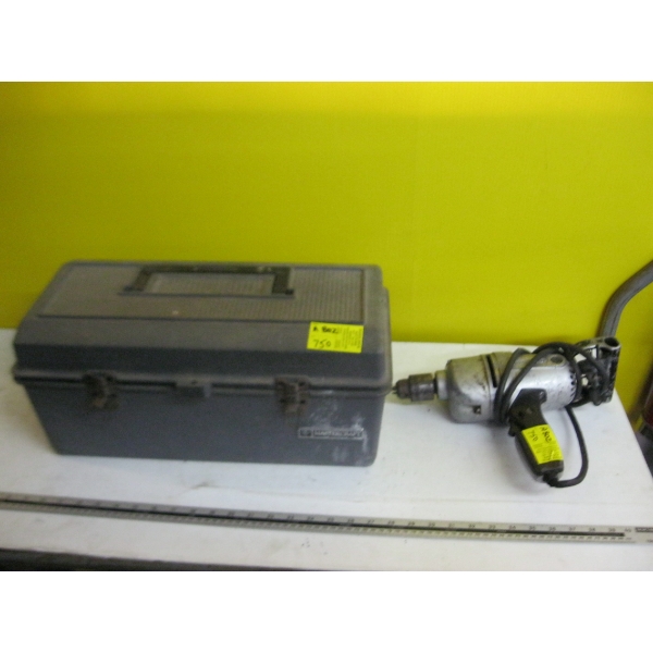 GREY MASTERCRAFT TOOLBOX W/ASST. GAUGES & A 1/2" ELECTRIC DRILL