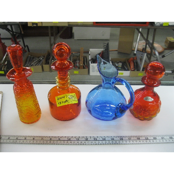 3 BLENKO DECANTERS & 1 VASE