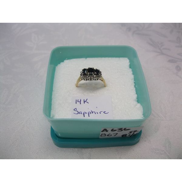 14KT SAPPHIRE RING, SZ 8 1/4