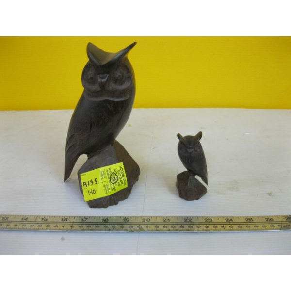 2 IRONWOOD OWL FIGURINES