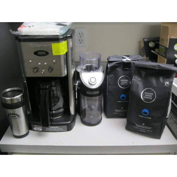 2 BAGS OF KICKING HORSE COFFEE, CUISINART COFFEE MAKER & BLACK & DECKER GRINDER