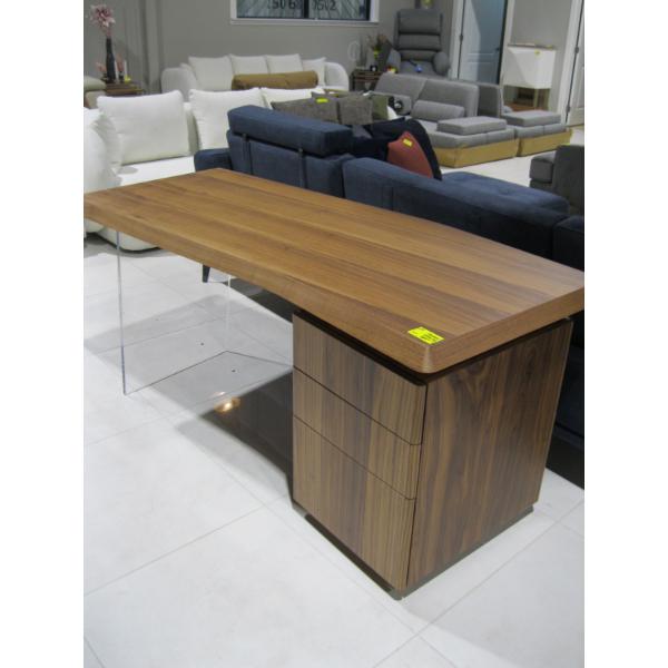WOOD FINISH DESK W/PLEXIGLASS LEG