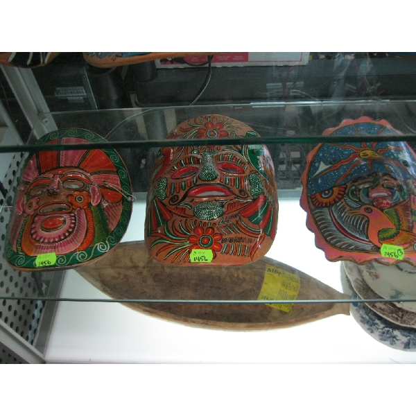 3 LG. MEXICAN PAINTED CERAMIC MASKS