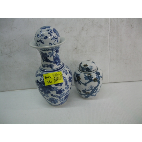 2 BLUE & WHITE VASES