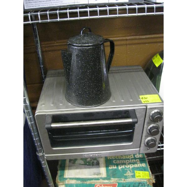 CUISINART ELECTRIC TOASTER OVEN & AN ENEMEL COFFEE POT