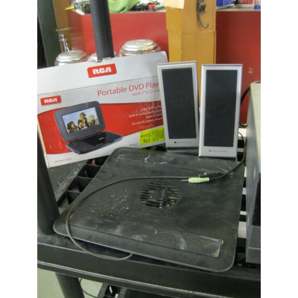 PORTABLE DVD PLAYER, LAPTOP FAN & 2 SPEAKERS