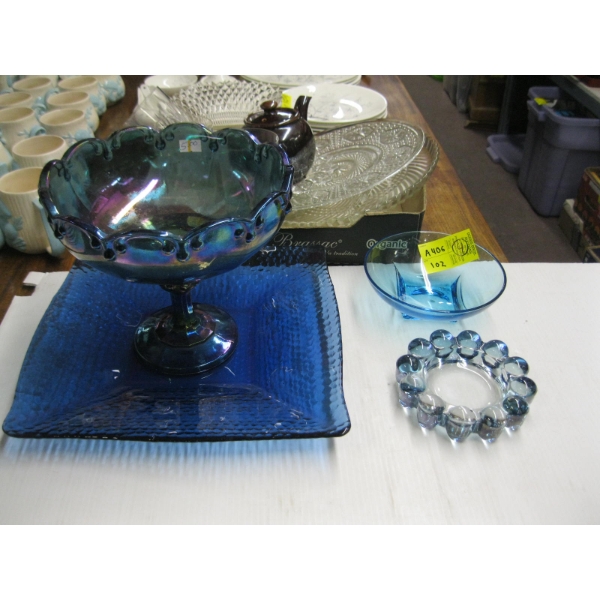 CARNIVAL GLASS & BLUE GLASS DISHWARE