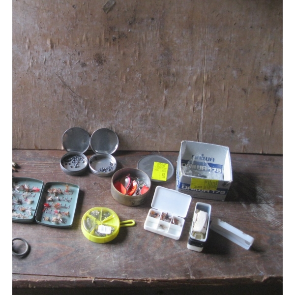 MISC. FLYBOX W/FLIES, WEIGHTS, LINE, ETC.