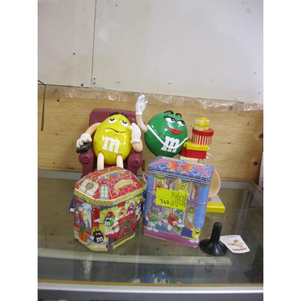 2 M&Ms FIGURINES, M&Ms TINS, ETC.