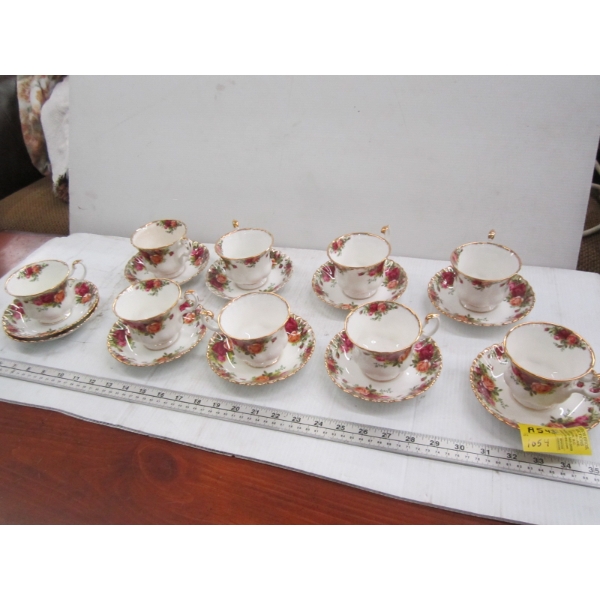 9 ROYAL ALBERT TEACUPS & SAUCERS  W/EXTRA SAUCER