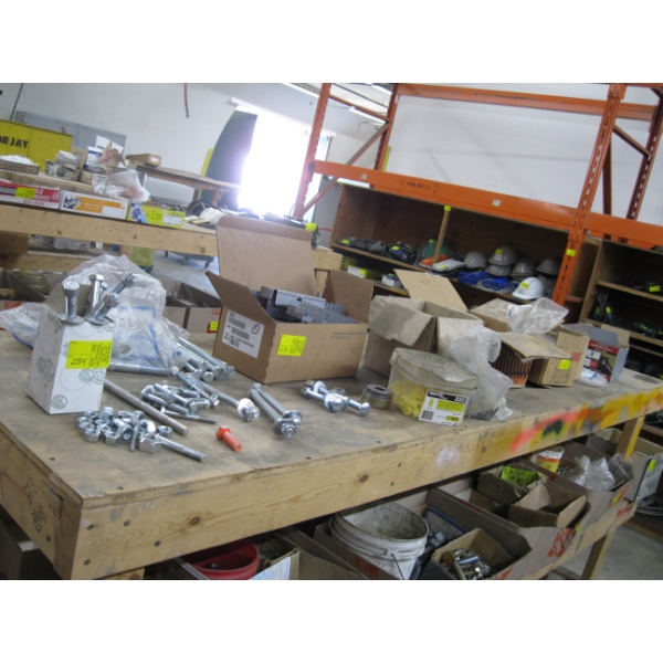 MISC. ON TOP SHELF SCREWS, BOLTS, FITTINGS, ETC.