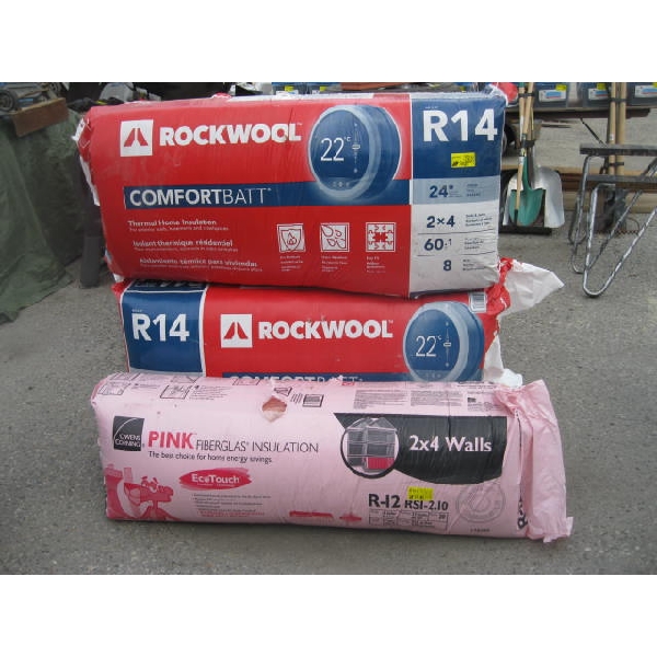 2 PACKS ROCKWOOL R14 INSULATION & 1 PACK PINK R12 INSULATION