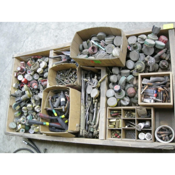 PALLET OF ASST. OXY ACETYLENE VALVES, PARTS & PIECES