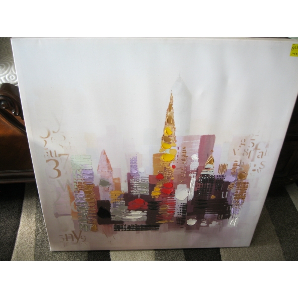 LG. FRAMED ORIGINAL PAINTING OF THE CITY