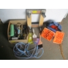 Image 1 : MISC. EXTENSION CORD, PAINTBRUSHES, LEVELER SET & A 4 WHEEL CART