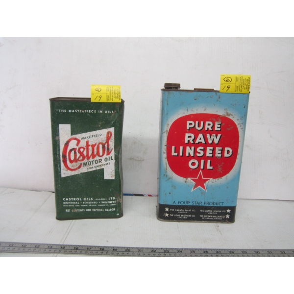 2 METAL TINS - CASTROL MOTOR OIL & LINSEED OIL