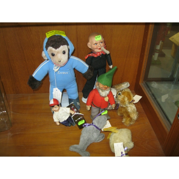 VINTAGE STUFFED ANIMALS, DOLLS, ETC.
