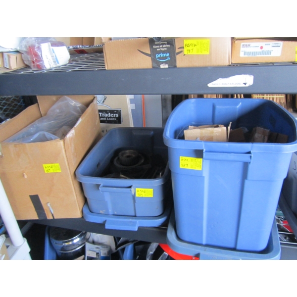 2 BINS & BOX OF ASST. MOTORCYCLE PARTS