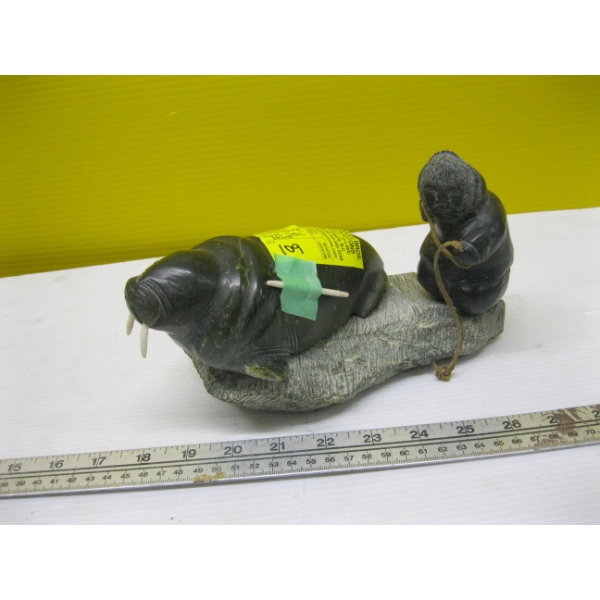 SOAPSTONE INUIT SEAL HUNTER FIGURINE