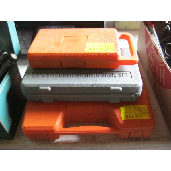 3 CASE SET OF SCREWDRIVER BIT SET, DRUM SANDER KIT & AIR BRAD NAILER