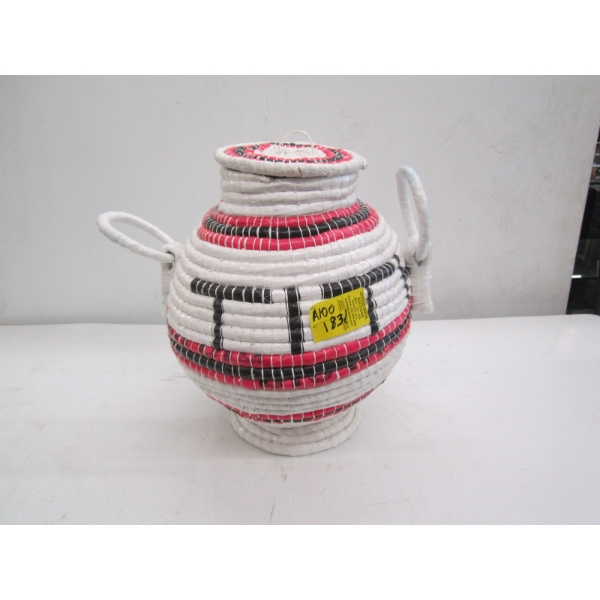 LIDDED HANDLED WICKER LOOK JUG