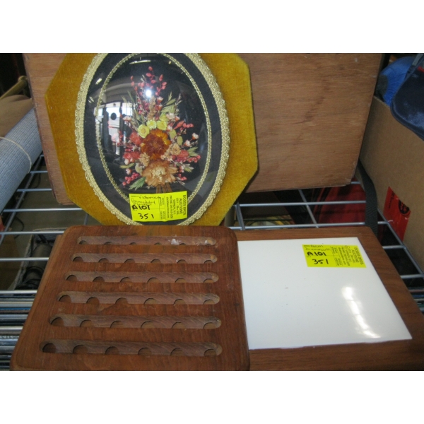VICTORIAN FRAMED FLOWER & MCM DENMARK CHEESEBOARD & TRAY