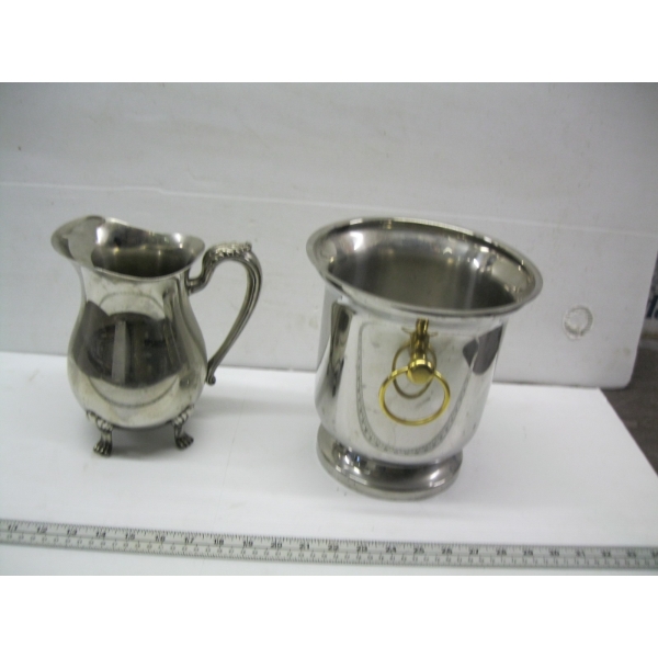 SILVER WINE/ICE BUCKET & A SILVER WATER PITCHER