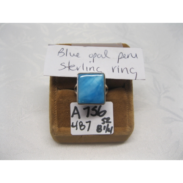 BLUE OPAL PERU STERLING RING, SZ 8 1/4