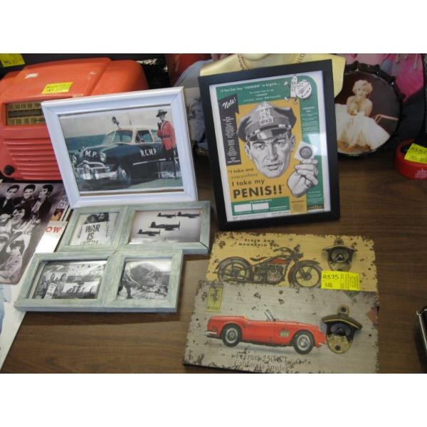 ASST. FRAMED PICTURES & 2 BOTTLE OPENERS